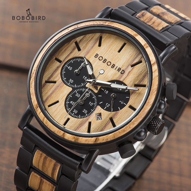 Uniquely natural, sustainably sourced, the BOBO BIRD wood and stainless steel chronograph wristwatch is a must have.