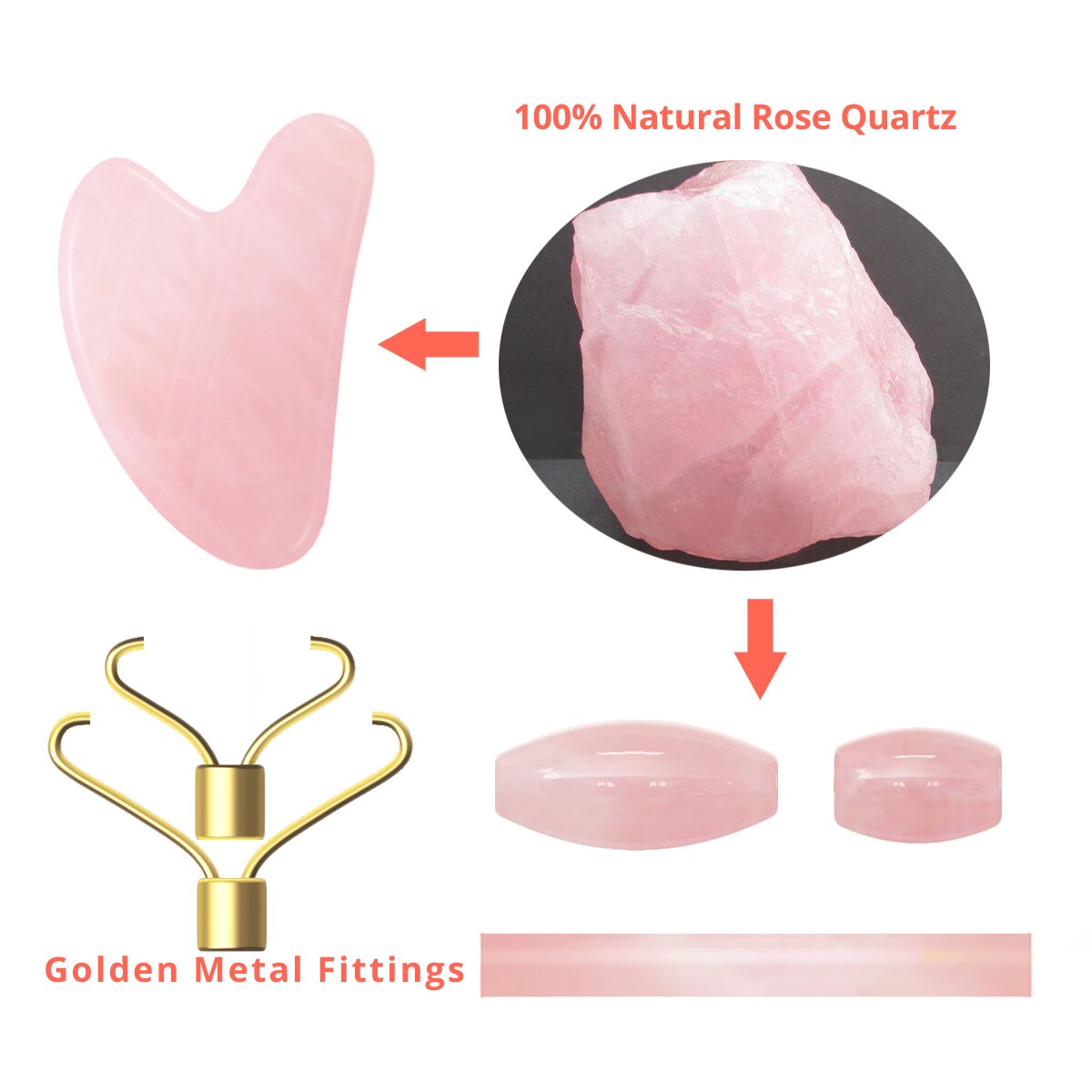 Gua Sha 100% Natural Rose Quartz Face Roller and Scraper