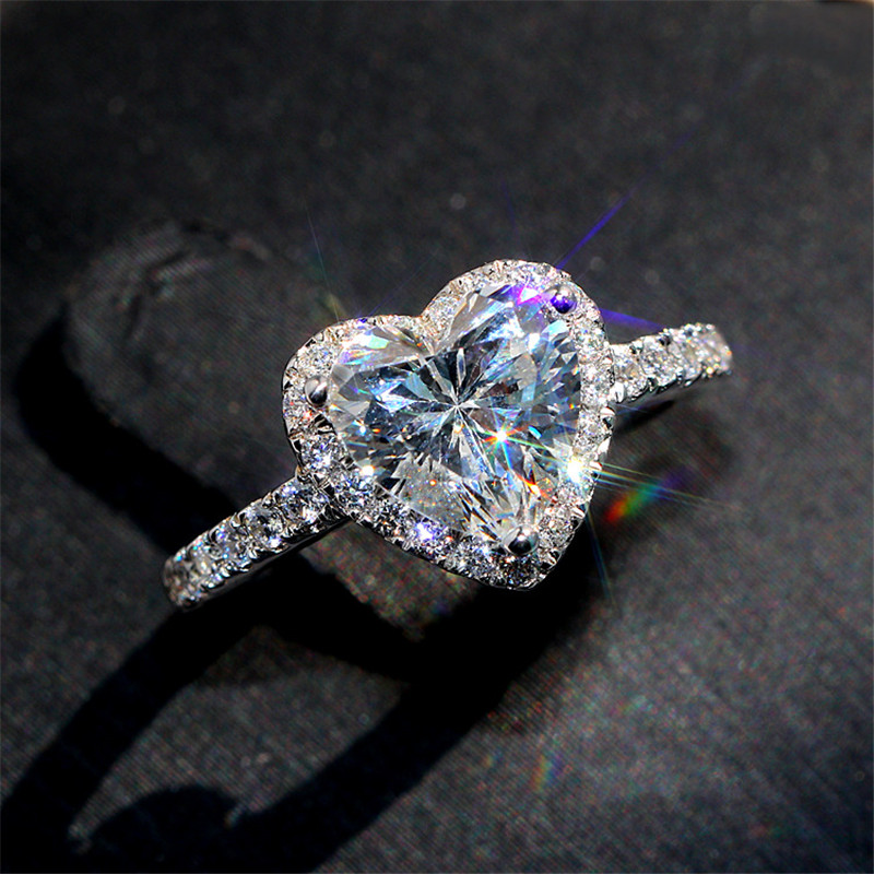 Romantic Heart Ring Zirconia Jewelry for Women Engagement Wedding Bridal