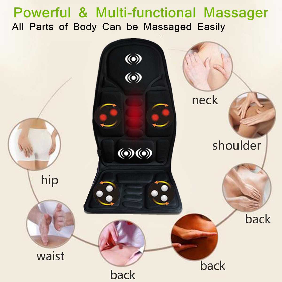 KIFIT Practical Multifunctional Car Chair Body Massage Heat Mat Seat Cover Cushion Neck Pain Lumbar Support Pad Back Massager