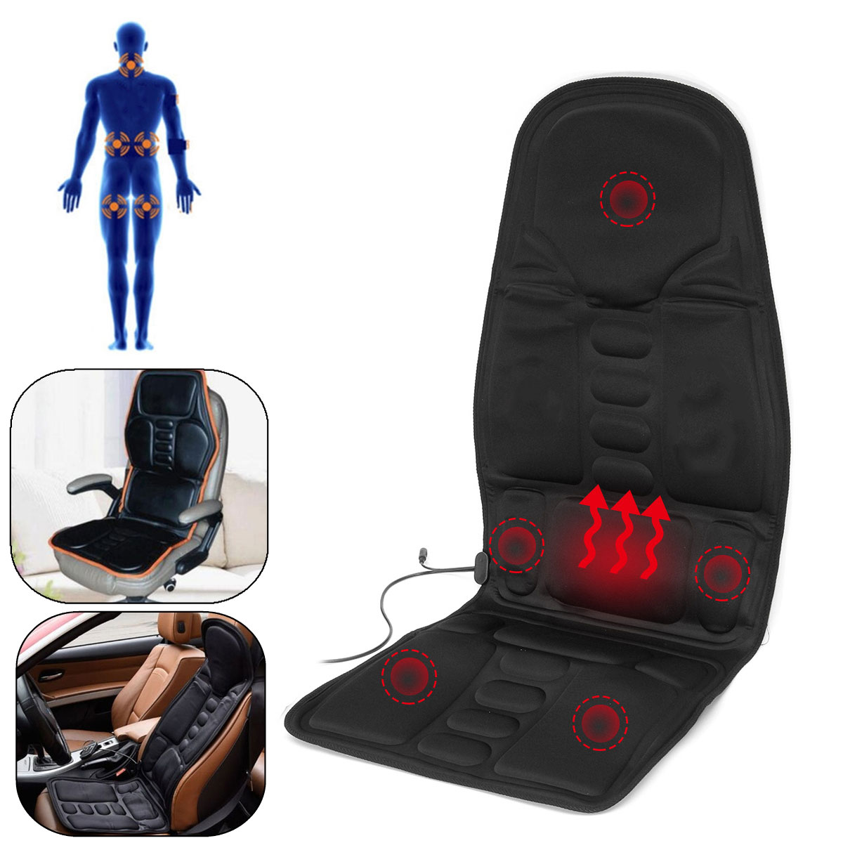 KIFIT Practical Multifunctional Car Chair Body Massage Heat Mat Seat Cover Cushion Neck Pain Lumbar Support Pad Back Massager