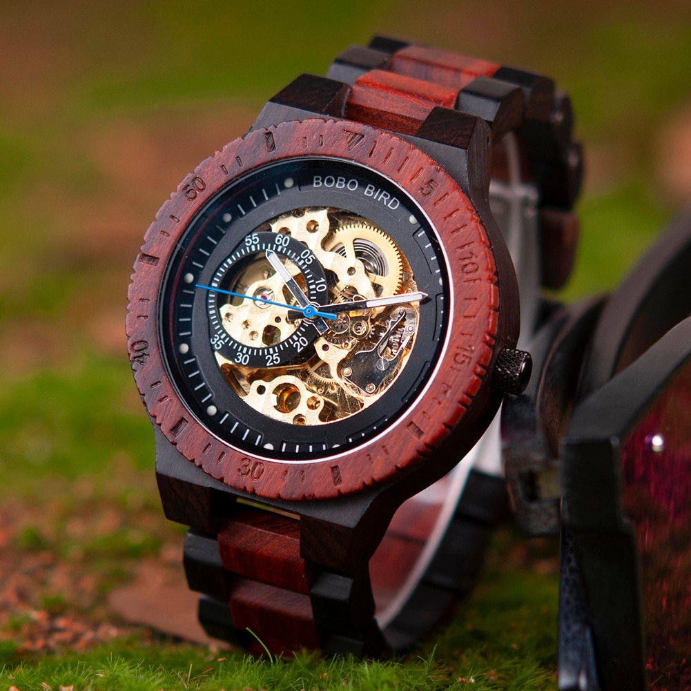 BOBO BIRD Wooden Mechanical Watch Men Relogio Masculino Big Mens Watches Top Brand Luxury Timepieces erkek kol saati W-R05