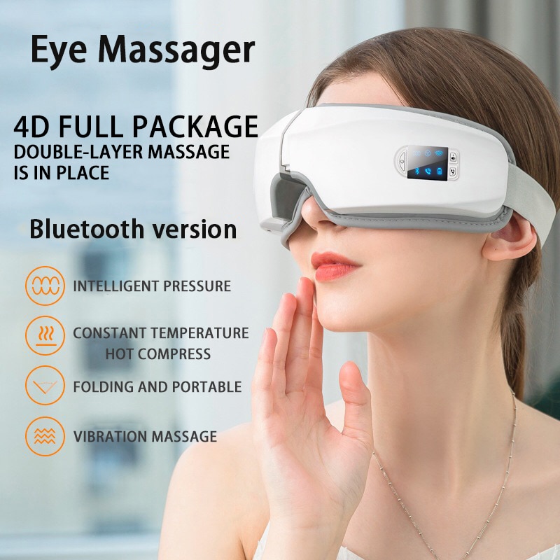 Eye Massager 4D Smart Airbag Vibration Eye Care Instrument Hot Compress Bluetooth Eye Massage Glasses Fatigue Pouch & Wrinkle