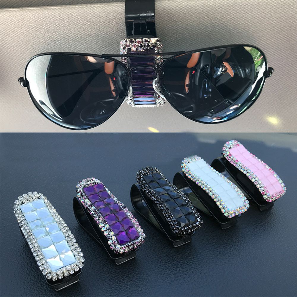 Auto Fastener Clip Crystal Rhinestone Flower Car Sun Visor Glasses Sunglasses Folder Ticket Receipt Card Clip Storage Holder