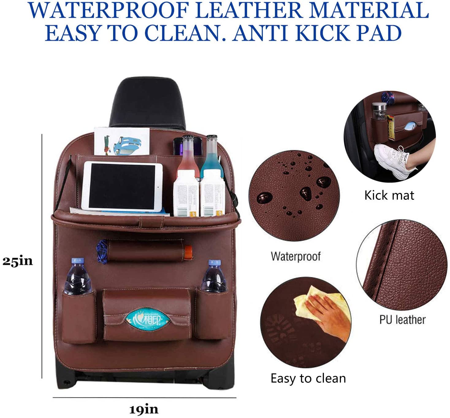 Car Back Seat Organizer Storage Bag with Foldable Table Tray Tablet Holder Tissue Box Auto Back Seat Bag Protector Accessories