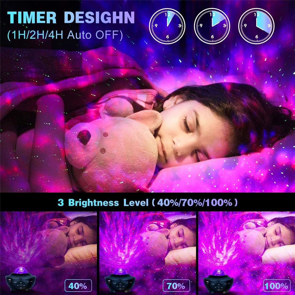 LED Galaxy Star Projector Ocean Wave Night Light Room Decor Rotate Starry Sky Projectors Colorful Decoration Bedroom Lamp Gifts